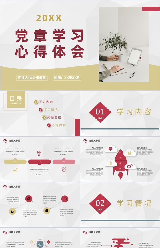 大学生党员党章学习心得体会学习情况汇报总结PPT模板