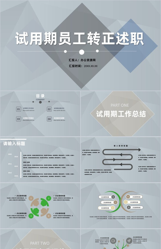 岗位试用期员工转正述职申请自我总结评价PPT模板