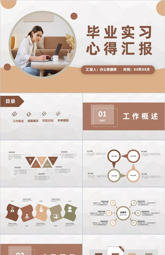 大学生毕业实习心得汇报公司实习经验成果分享PPT模板