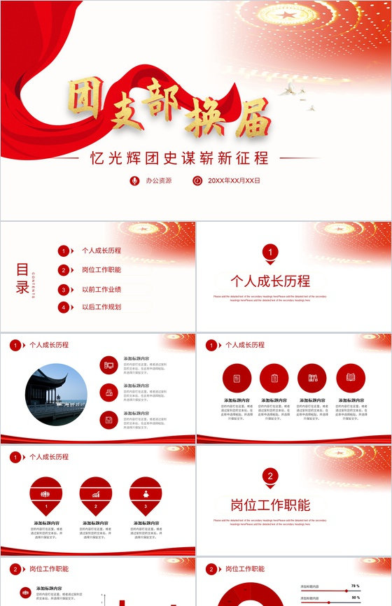 团支部民主评议会党员党课工作开展换届选举工作汇报PPT模板