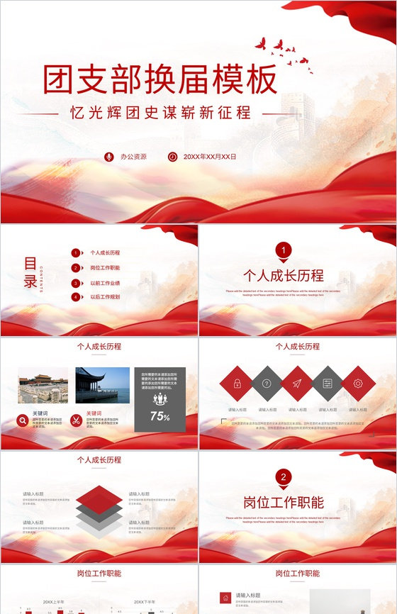 团支部书记换届选举流程推荐意见工作汇报专用PPT模板