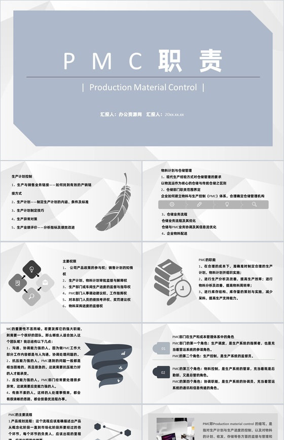 公司部门PMC生产计划与生产进度的控制工艺流程工作职责总结PPT模板