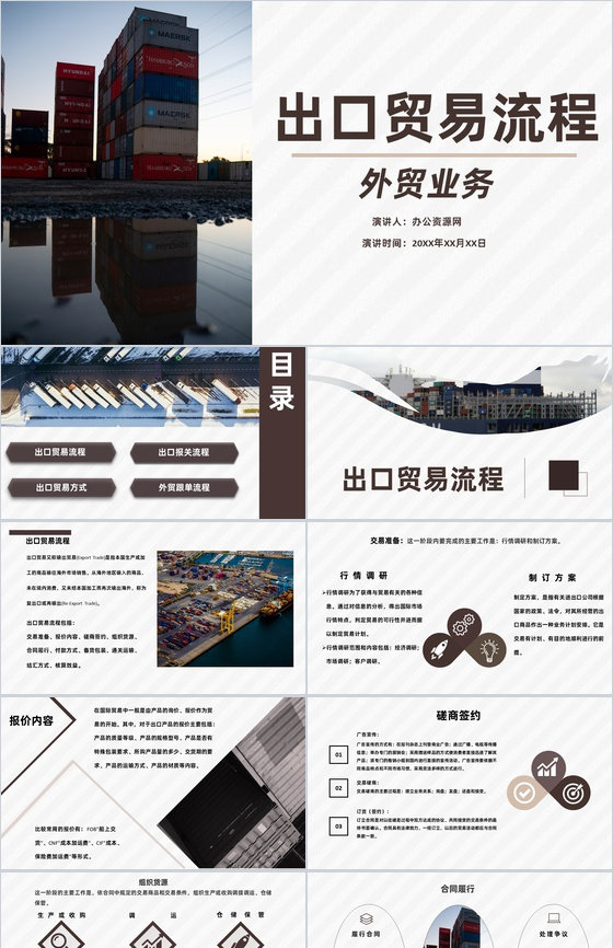 企业报关出口贸易流程物流行业外贸跟单及业务流程PPT模板