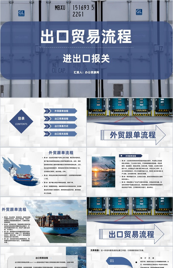 企业出口贸易流程及物流行业进出口报关流程PPT模板