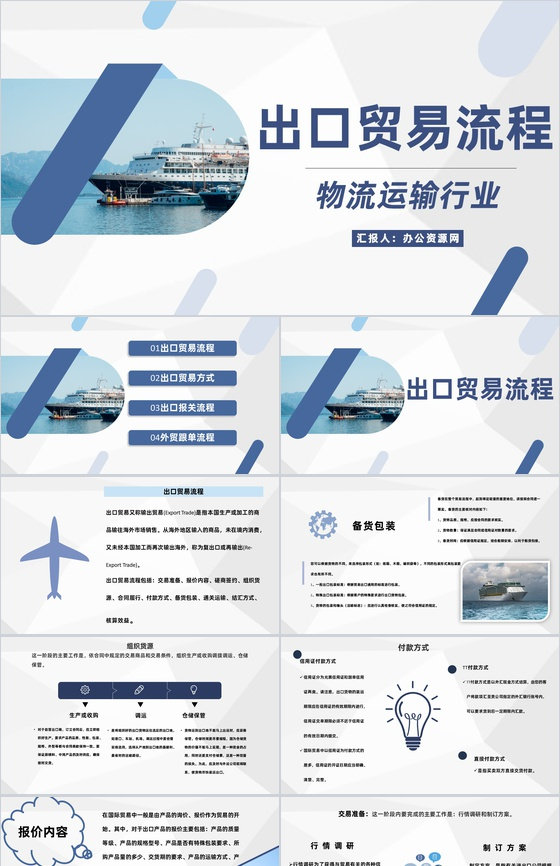 物流运输行业出口贸易流程及代理业务工作汇报PPT模板