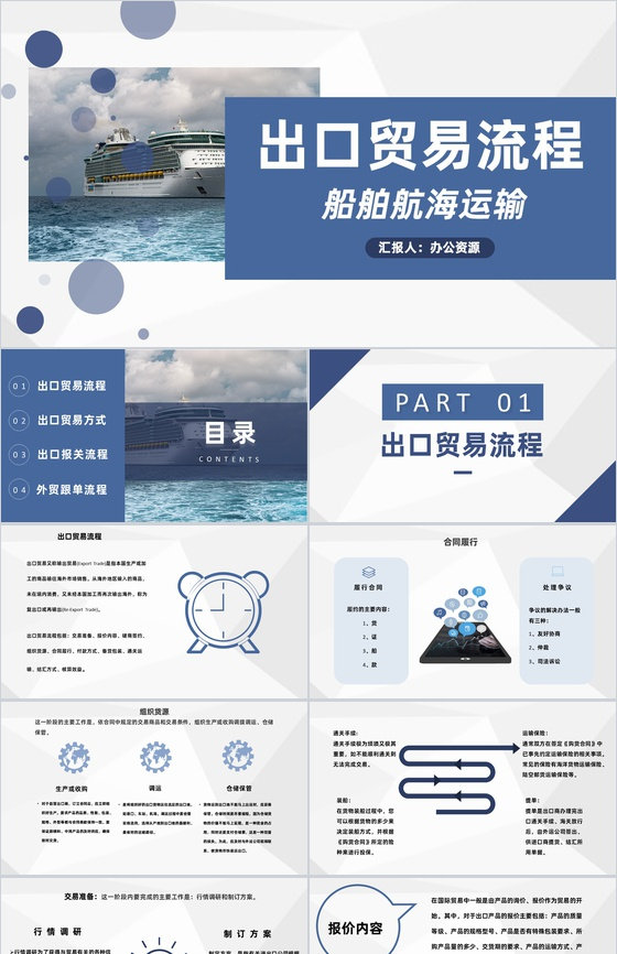船舶航海运输行业出口贸易流程业务工作汇报PPT模板