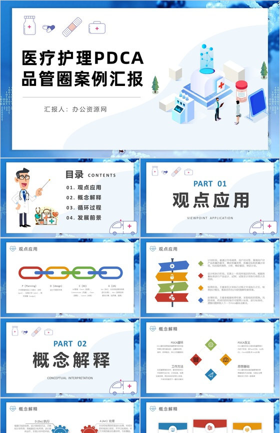 医院医疗行业护理PDCA品管圈案例分析汇报PPT模板