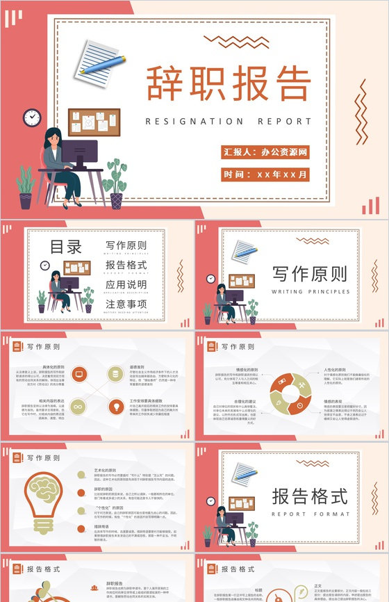 人事行政部门员工离职申请书辞职报告格式说明PPT模板