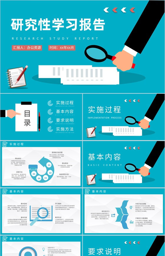 研究性学习报告论文总结大学生课题调研分析方案PPT模板
