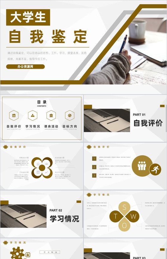 个人情况总结大学生自我鉴定审视自我专用PPT模板