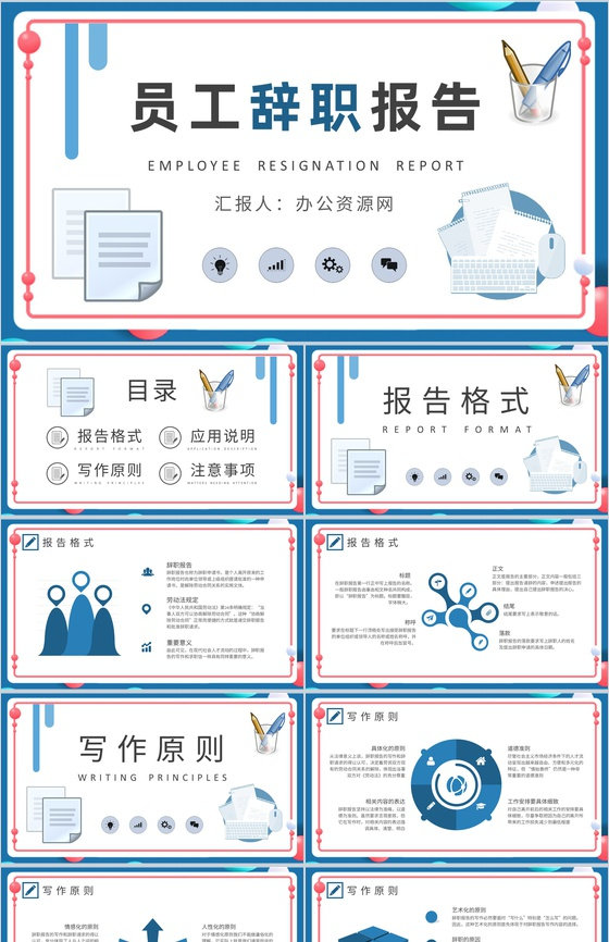 部门离职申请交接管理培训员工辞职报告内容总结PPT模板