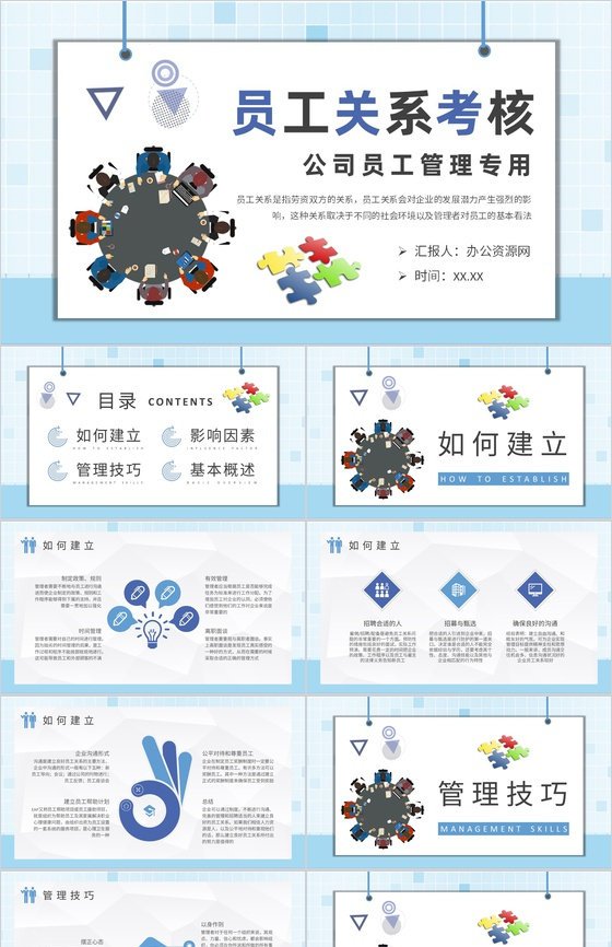 员工关系考核方案总结公司部门员工劳资关系介绍PPT模板