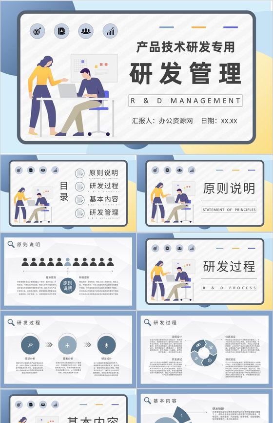 团队成员研发管理工作总结产品技术研发计划方案PPT模板