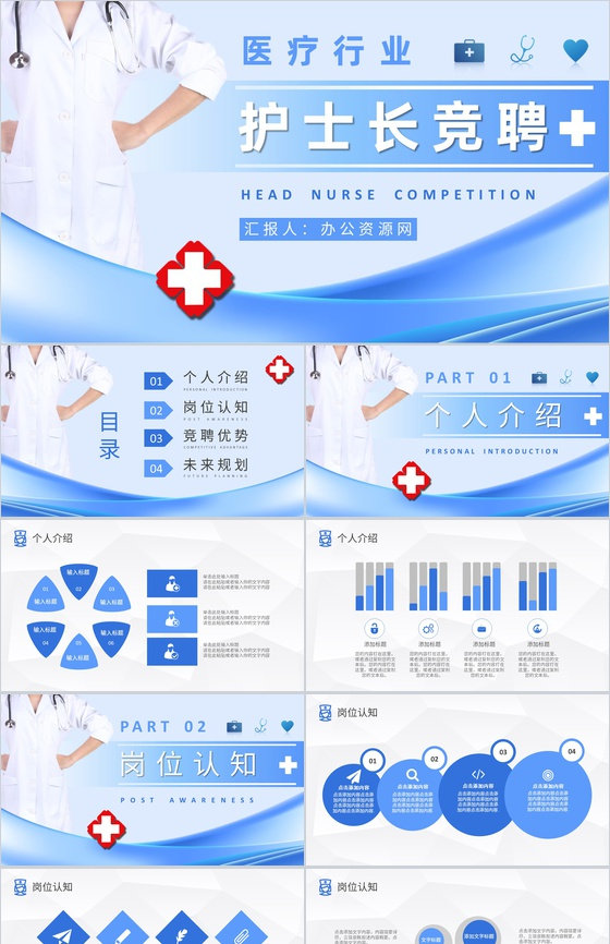 医院护士长岗位竞聘工作汇报医学护理经验总结分享PPT模板
