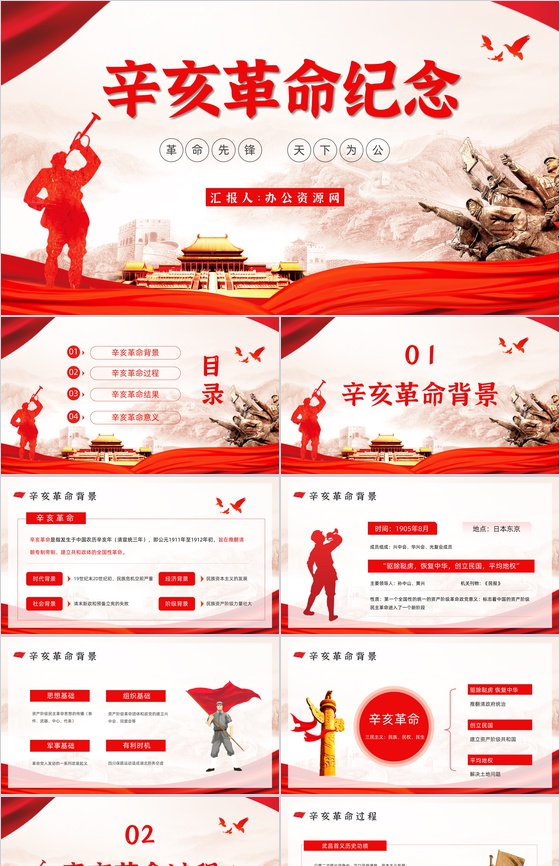 党政风中国辛亥革命110周年纪念历史解读知识专题培训讲座PPT模板