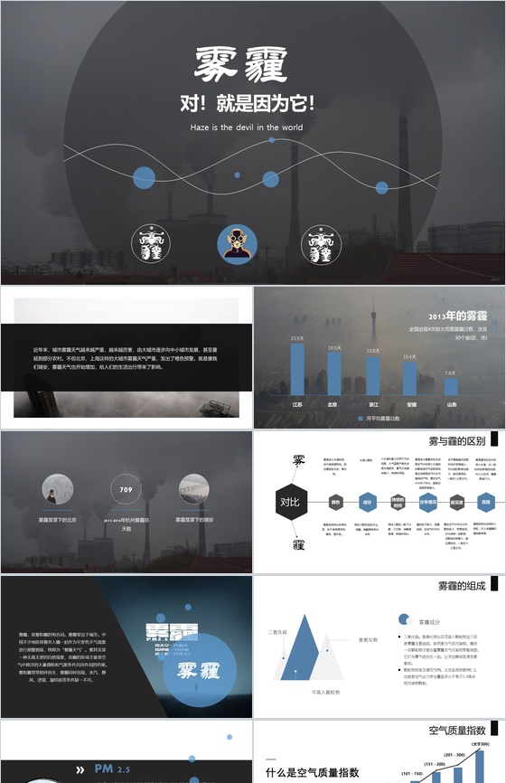 时尚简约雾霾知识科普PPT模板