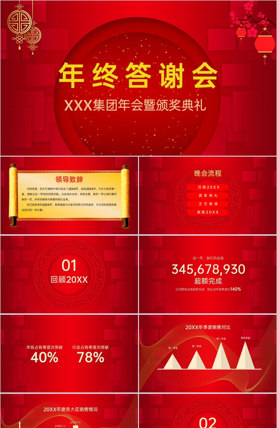红色中国风集团年终客户答谢会PPT模板