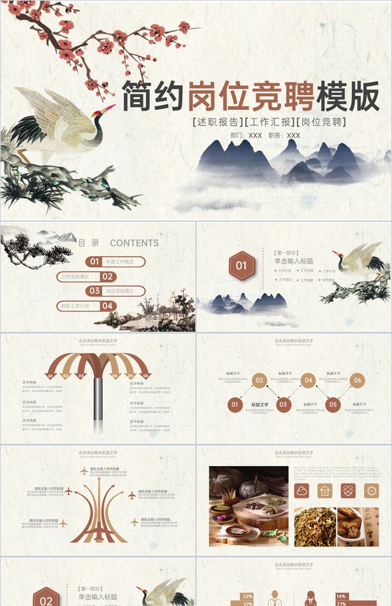 棕黄色复古风岗位竞聘个人述职报告PPT模板