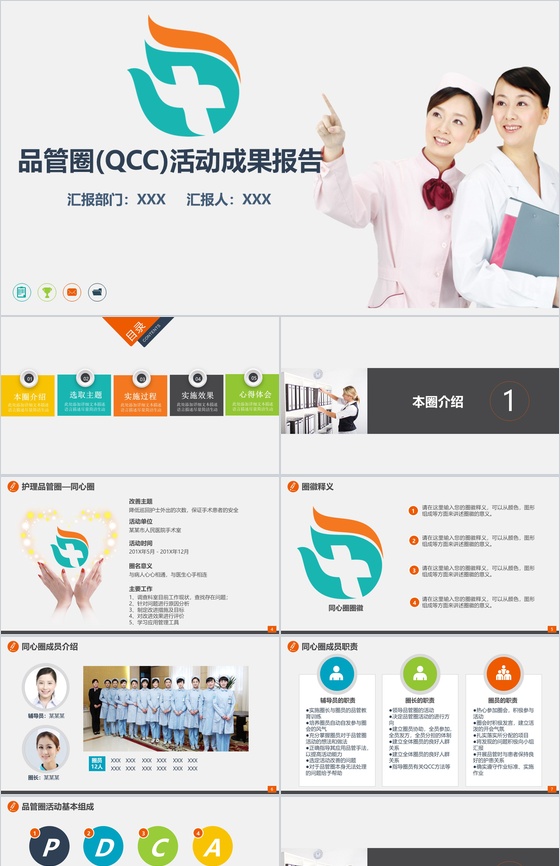 简约品管圈成果汇报医疗医药医学工作汇报总结PPT模板
