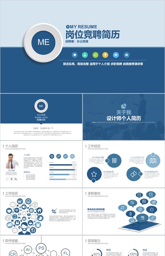 简洁实用大气个人介绍岗位竞聘演讲汇报PPT模板