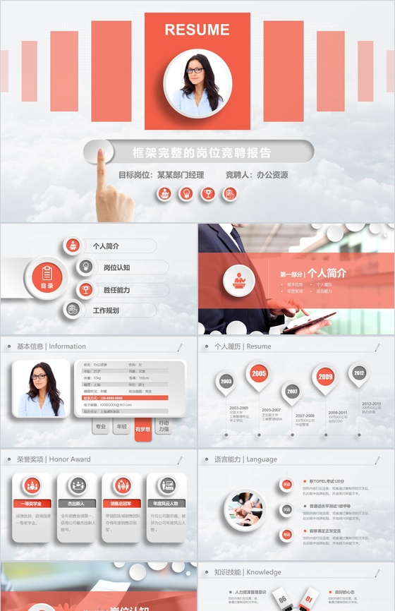框架完整自我简介岗位竞聘报告PPT模板