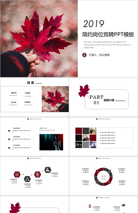 枫叶个性简约简历岗位竞聘PPT模板