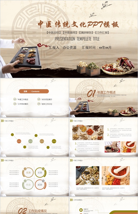 医药食材养生中医传统文化宣传工作总结汇报PPT模板