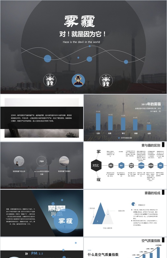 简约大气环保雾霾知识科普宣传节能环保PPT模板