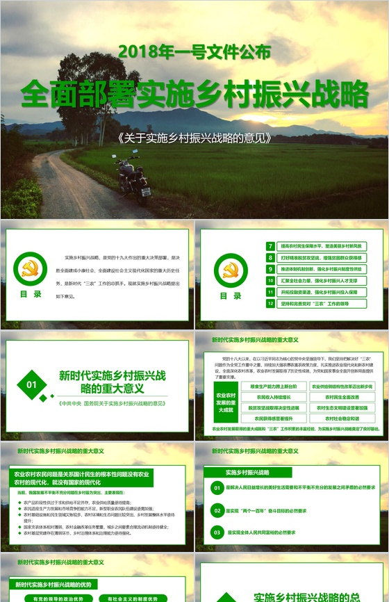 大气简约全国部署实施乡村振兴战略解读PPT模板