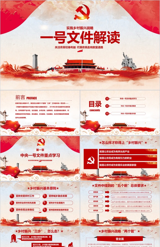 政党简约实施乡村振兴战略一号文件解读PPT模板