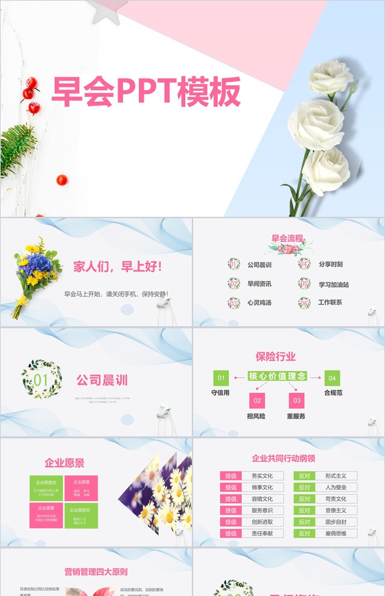 简约保险行业公司晨会PPT模板