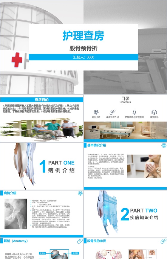 股骨颈骨折护理查房工作汇报PPT模板