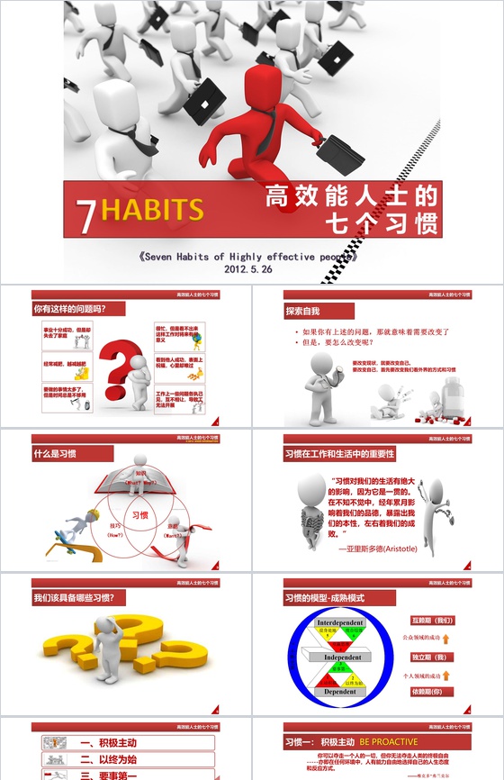 简洁办公人士高效能人士的七个习惯PPT模板
