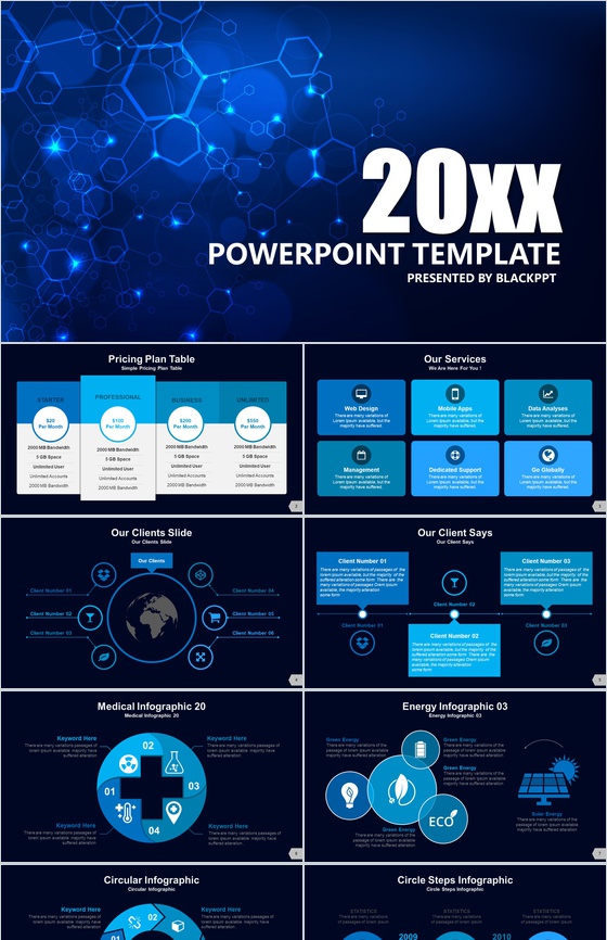 蓝色背景大气商务通用PPT模板
