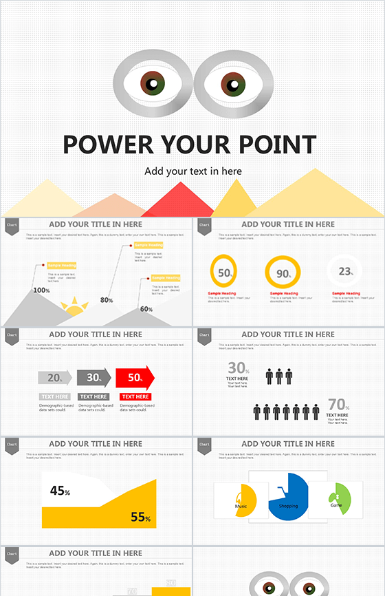 小眼睛商务模板白色大气PPT模板