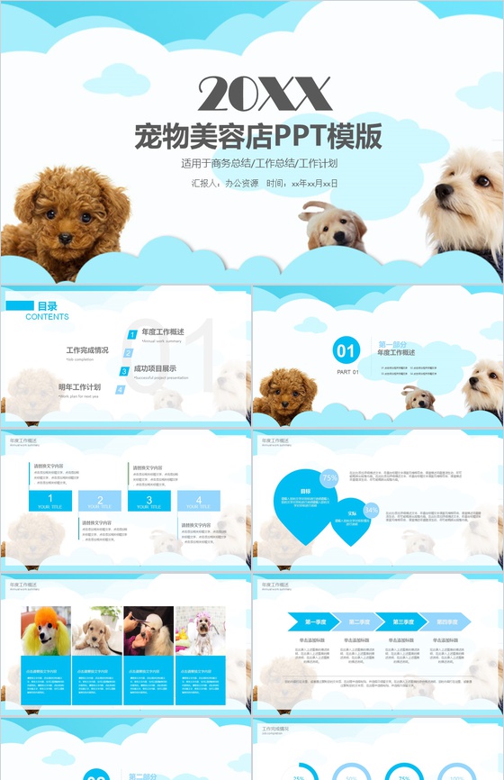 宠物美容店行业报告商务总结PPT模版