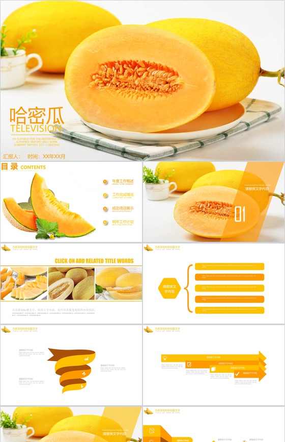 哈密瓜水果介绍工作汇报PPT模板