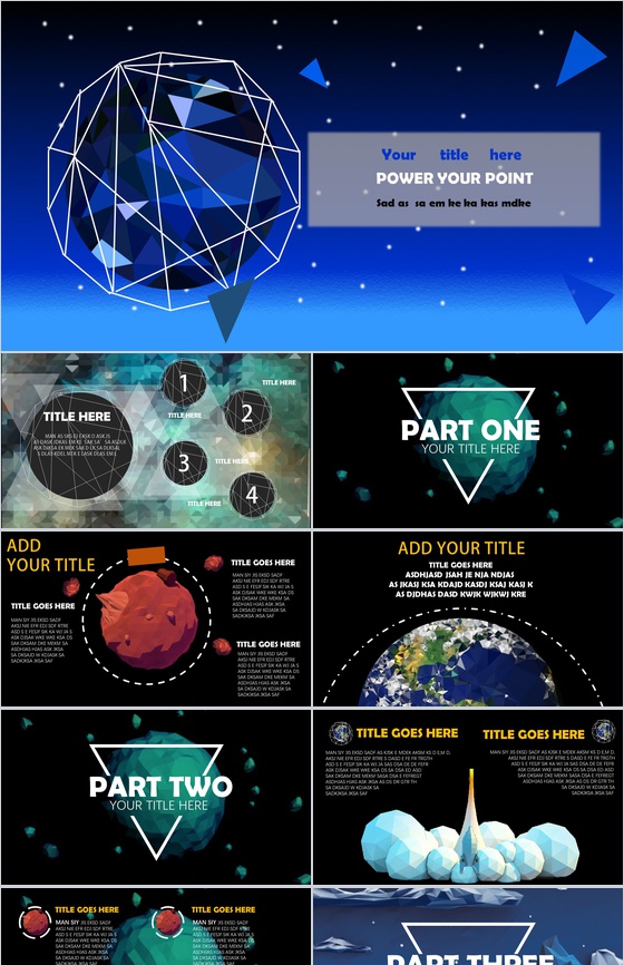 多边形商务蓝色扁平大气商务通用PPT模板