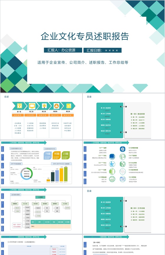 极简彩绘方格企业文化管理专员年度个人述职报告PPT模板