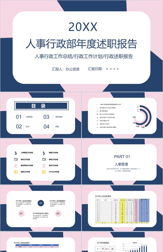 简约实用人事行政部年度述职报告PPT模板