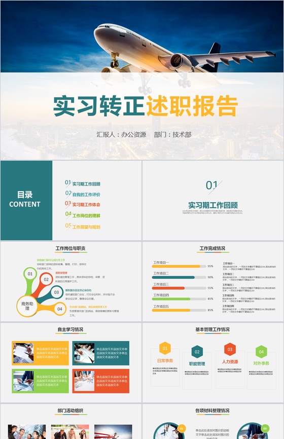 城市背景实习转正述职报告范文PPT模板