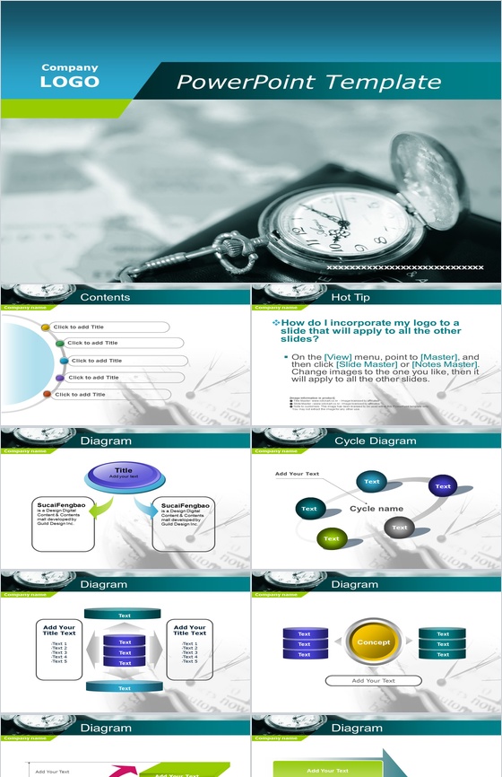 钟表时间管理企业商务PPT模板