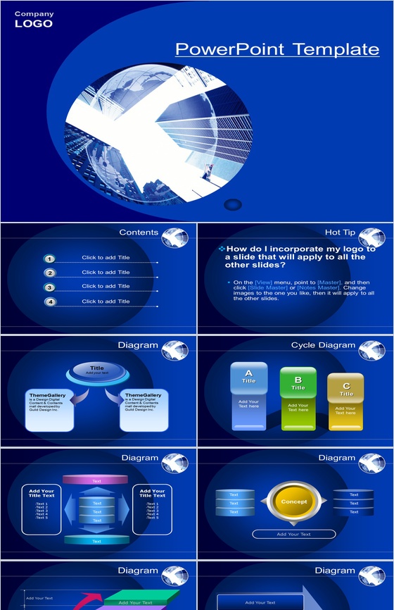 深蓝色经典大气商务PPT模板