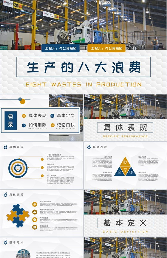 生产的八大浪费内容介绍企业精益生产管理工作汇报PPT模板