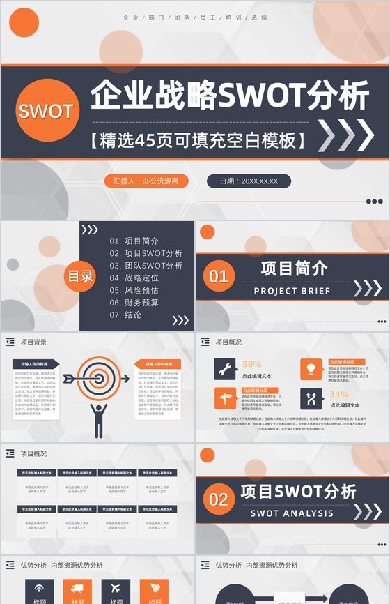 企业战略SWOT自我分析方法优势分析市场战略分析工作汇报PPT模板
