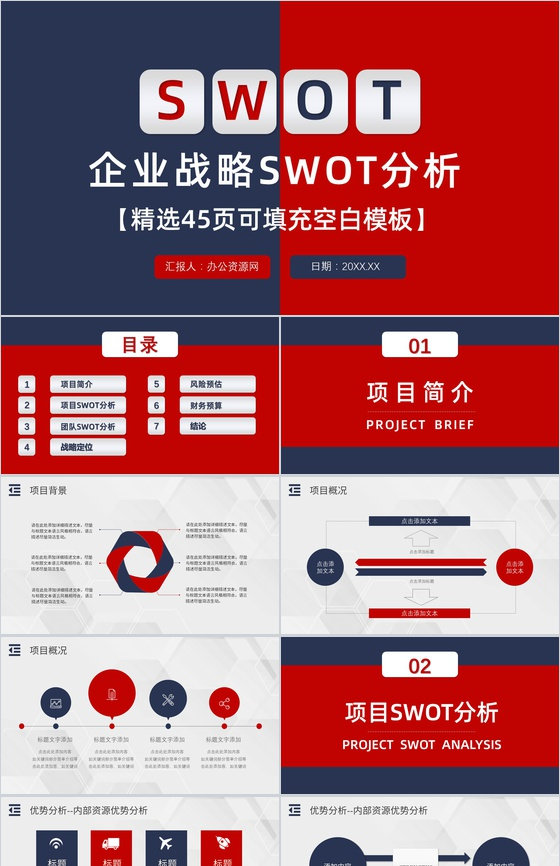 员工部门工作汇报SWOT分析案例企业战略优势劣势PPT模板