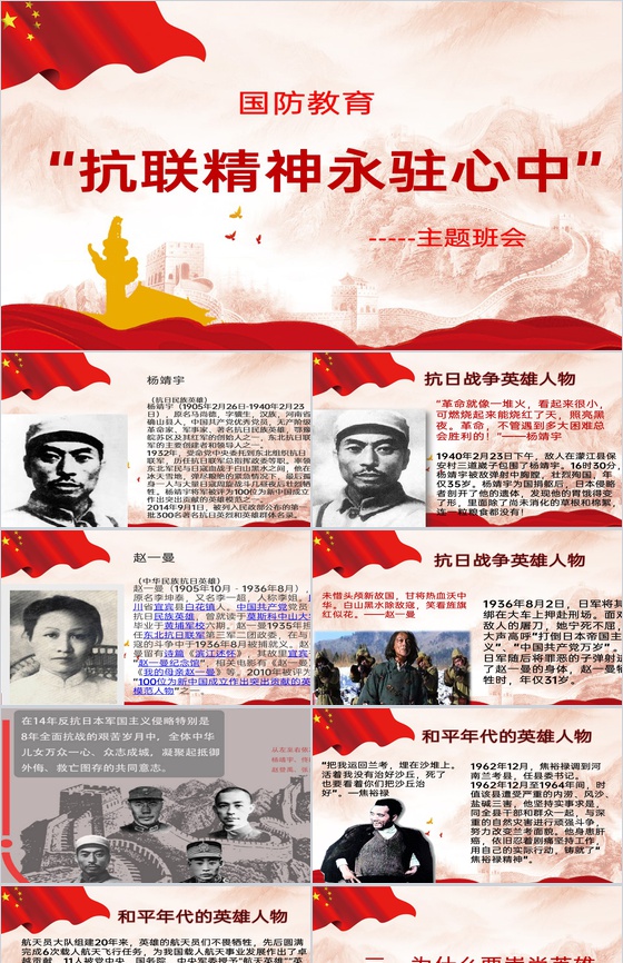 红色中国风抗争精神永驻勿忘历史主题班会PPT模板