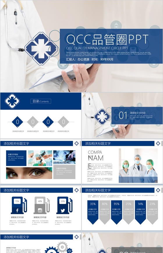 扁平化医生护士QCC品管圈成果汇报医疗医药医学总结PPT模板