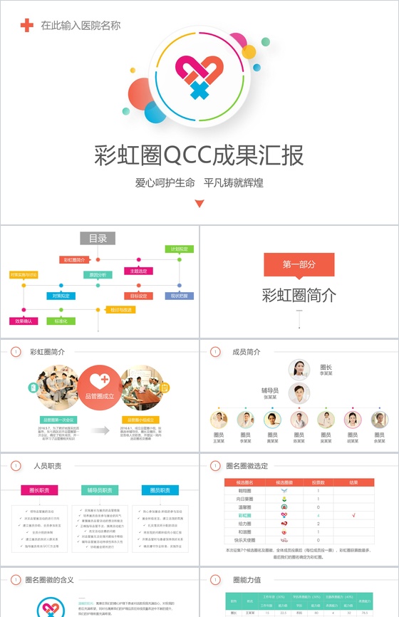 简约多彩医院医药医疗彩虹圈QCC成果汇报PPT模板