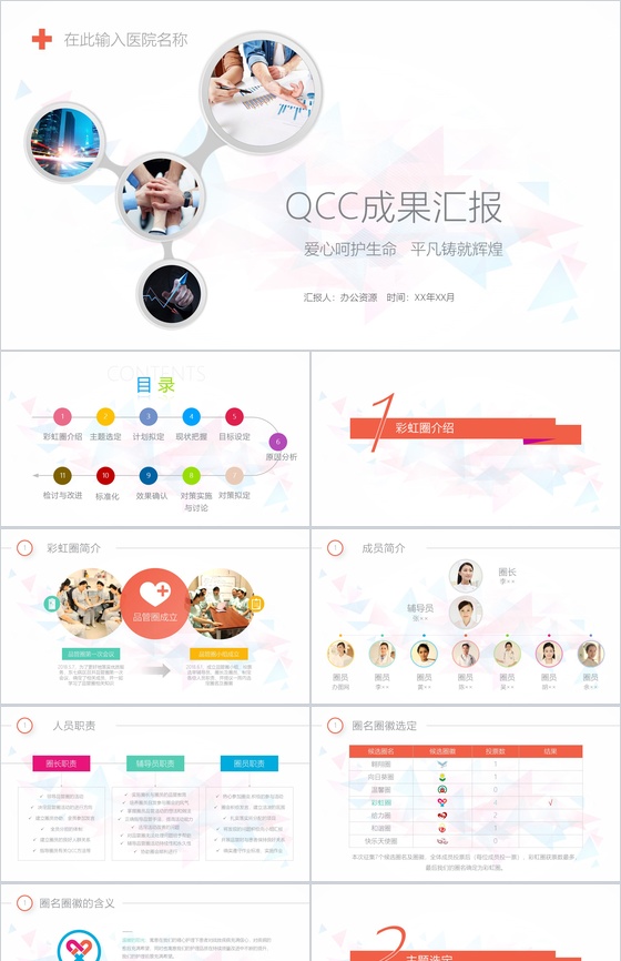 白色简洁简约商务医药QCC成果汇报医疗总结PPT模板